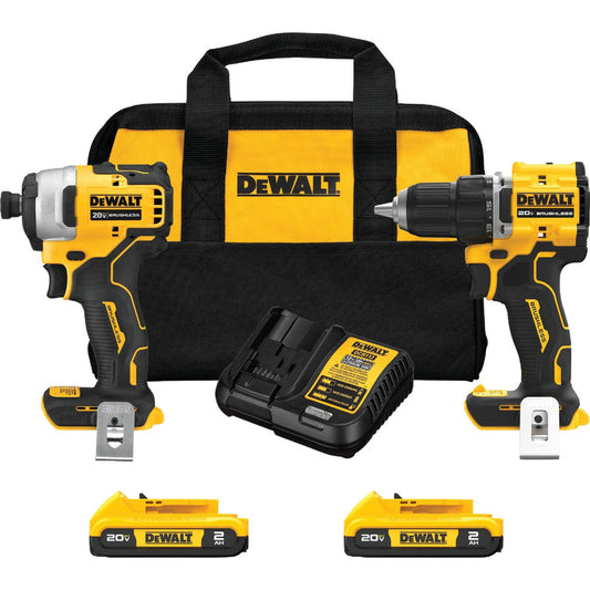 DeWalt 20V Max Cordless Brushed 2 Tool Compact Drill and Impact Driver Kit DCK241C2